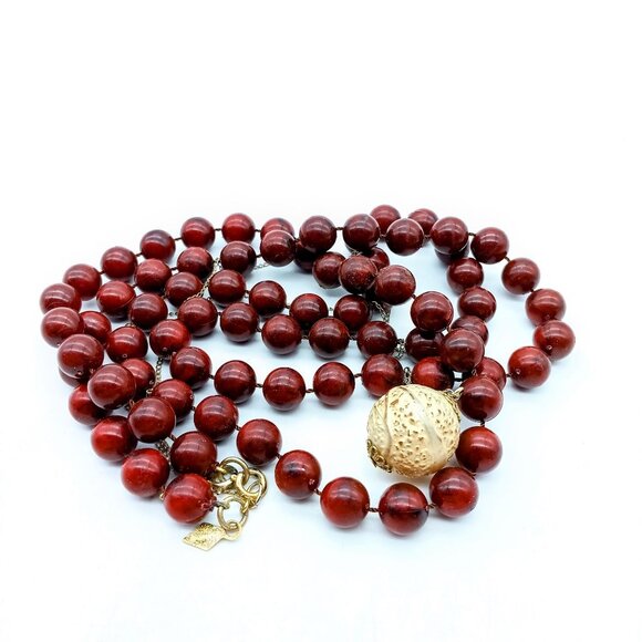 Vintage Sarah Coventry Necklace Duo, Red Beaded Married with Textured Sphere - Picture 5 of 5